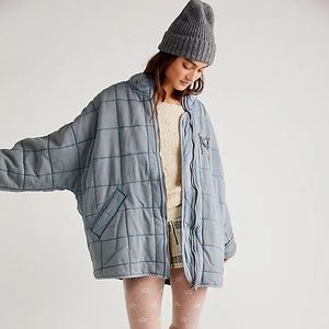 NWOT Free People Quilted Dolman jacket in Silver Lining (blue) color.